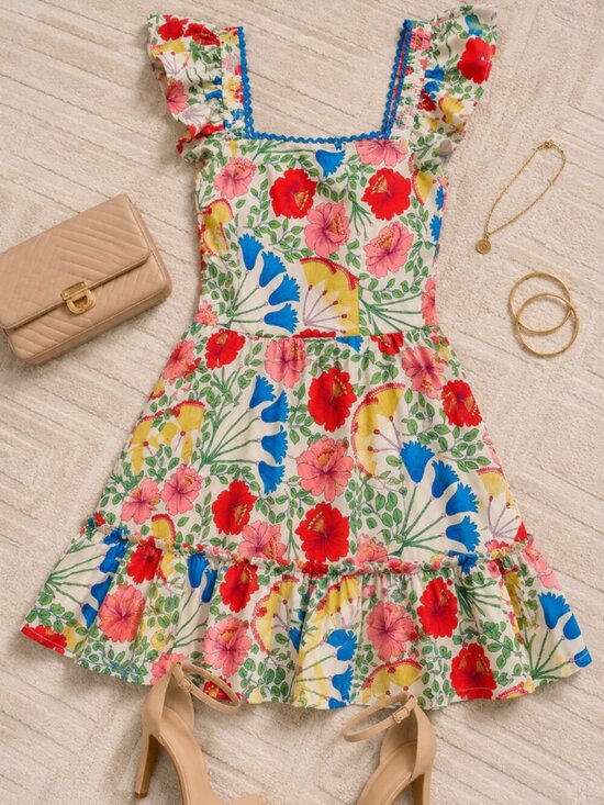 Adrianna Papell Dresses & Skirts - Adrianna Papell Square Neck Floral Print Mini Dress Size 12 NWT Cottagecore